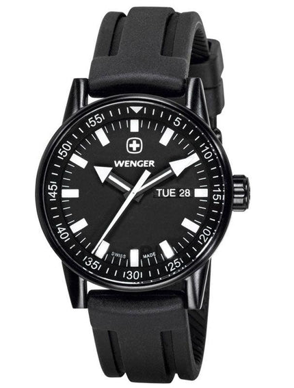 Wenger 70175 Men's Black Plated Rubber Strap Swiss Watch ,