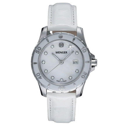 Wenger 70381 Women's Sport Elegance White MOP Dial White Leather Strap Watch ,