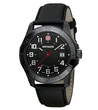 Wenger 70475 Men's Black Plated Leather Strap Quartz Watch ,