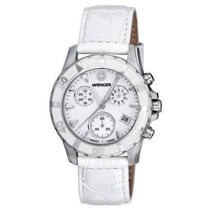 Wenger 70744 Women's Sport Elegance White MOP Dial White Leather Strap Chronograph Watch ,