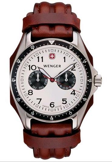 Wenger 72111 Men's Brown Leather Strap Swiss White Dial Watch ,