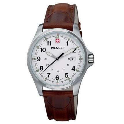 Wenger 72780 Men's TerraGraph White Dial Brown Leather Strap Military Time Watch ,