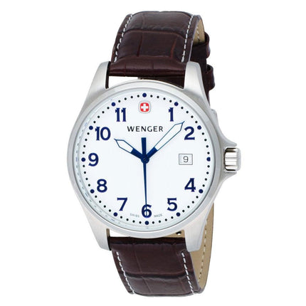 Wenger 72781 Men's TerraGraph White Dial Dark Brown Leather Strap Swiss Watch ,