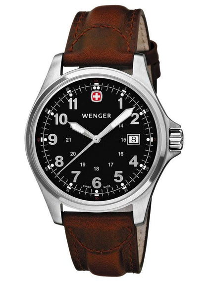 Wenger 72784 Men's Swiss Black Dial Leather Strap Watch ,