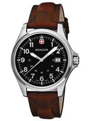 Wenger 72784 Men's Swiss Black Dial Leather Strap Watch