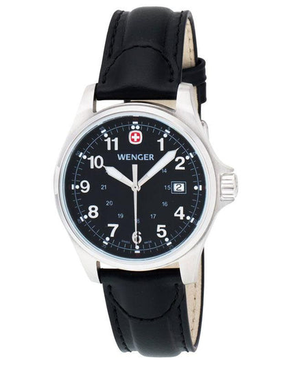 Wenger 72785 Men's Black Leather Strap Swiss Watch ,