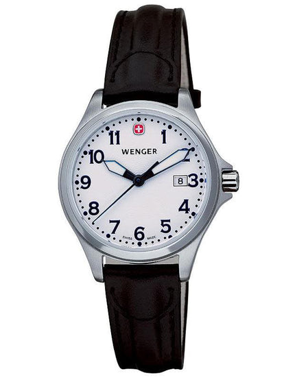 Wenger 72790 Men's Swiss Made Leather Strap White Dial Watch ,