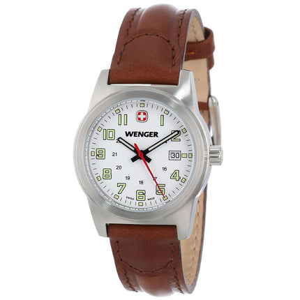 Wenger 72820 Swiss Made Women's White Dial Brown Leather Strap Watch ,