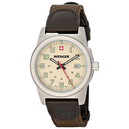 Wenger 72821 Swiss Made Women's Beige Dial Green Nylon & Brown Leather Strap Watch ,