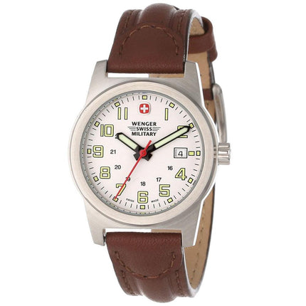 Wenger 72920 Women's Military Classic Field Sports White Dial Brown Leather Strap Swiss Watch ,