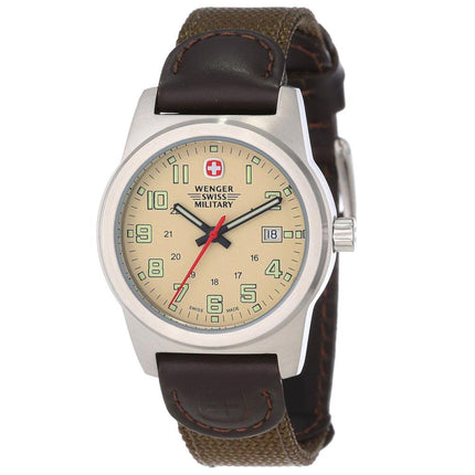 Wenger 72921 Women's Military Classic Field Sports Beige Dial Green Canvas & Brown Leather Strap Watch ,