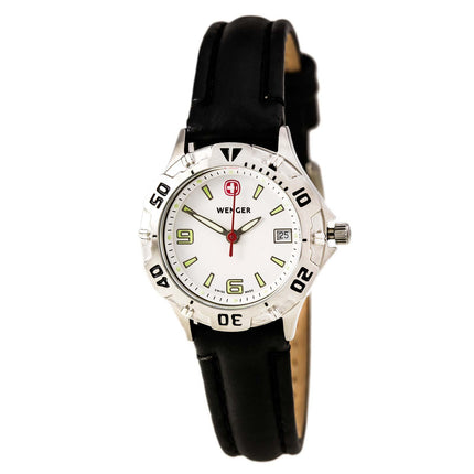 Wenger 72944 Swiss Made Women's Brigade White Dial Black Leather Strap Swiss Watch ,