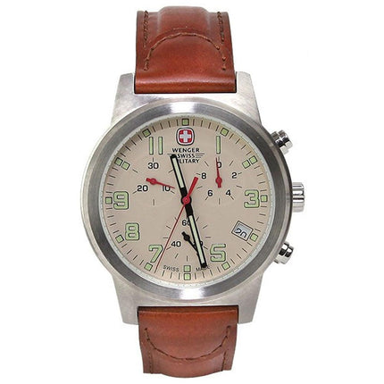 Wenger 72953 Men's Military Field Beige Dial Brown Leather Strap Chronograph Watch ,