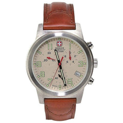 Wenger 72953 Men's Military Field Beige Dial Brown Leather Strap Chronograph Watch