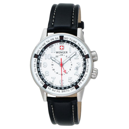 Wenger 74731 Men's Commando Calendar White Dial Black Leather Strap Watch ,