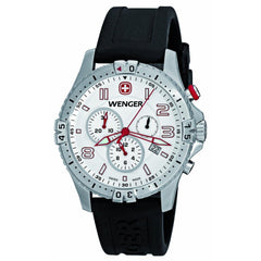 Wenger 77050 Men's Squadron Chrono White Dial Black Silicone Strap Watch