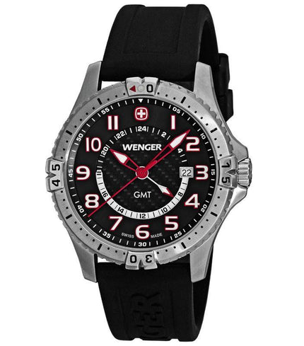 Wenger 77075 Men's Black Dial 100M WR Rubber Strap Watch ,