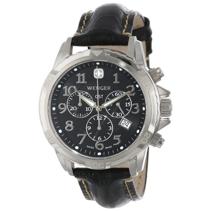 Wenger 78255 Men's GST Chrono Black Dial Black Leather Strap Watch ,