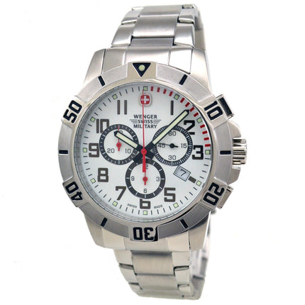 Wenger 79039 Men's Swiss Military Chronograph White Dial Stainless Steel Watch ,