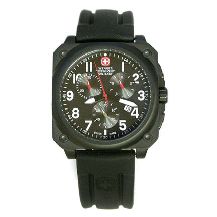 Wenger 79061 Men's Military AeroGraph Cockpit Black IP Steel Rubber Strap Chronograph Watch ,