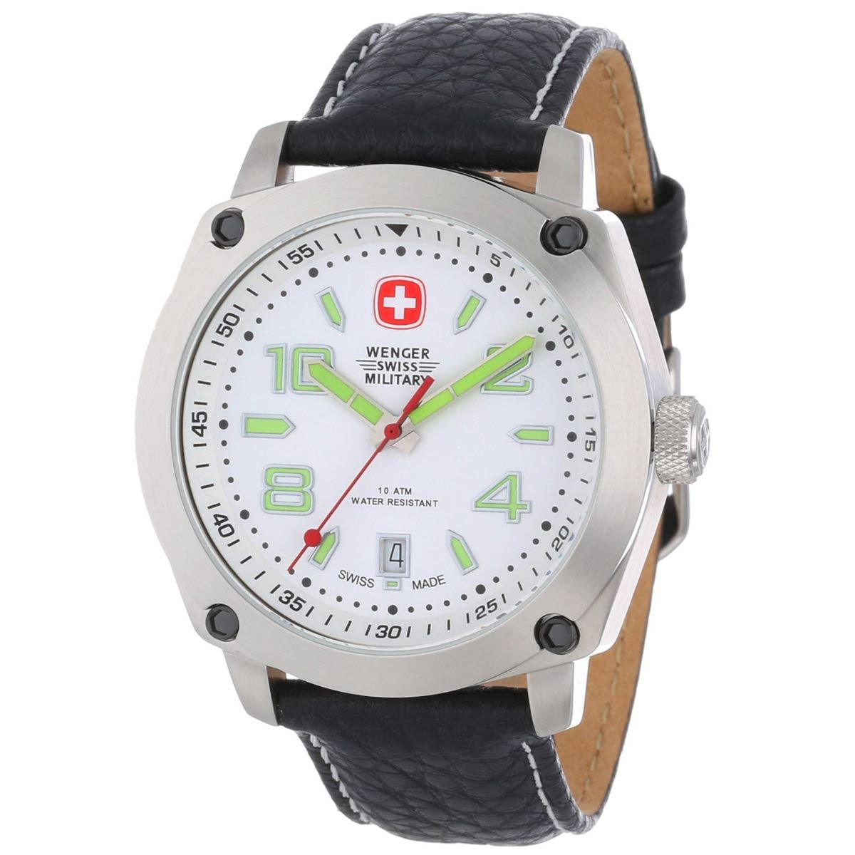 シロナ Wenger 79370 Swiss Made Men's Outback White Dial Black Leather Strap S