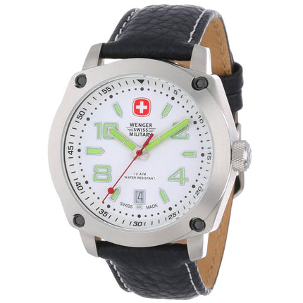 Wenger 79370 Swiss Made Men's Outback White Dial Black Leather Strap Sport Watch ,