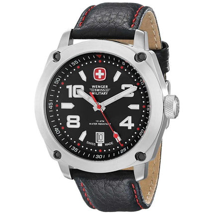 Wenger 79373 Swiss Made Men's Outback Black Dial Black Leather Strap Sport Watch ,