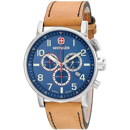 Wenger Men's Chronograph Watch - Attitude Blue Dial Brown Leather Strap | 01.0343.101 ,