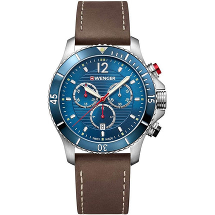 Wenger Men's Chronograph Watch - Seaforce Blue Dial Brown Leather Strap | 01.0643.116 ,