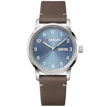 Wenger Men's Quartz Watch - Attitude Light Blue Dial Leather Strap | 01.1541.118 ,