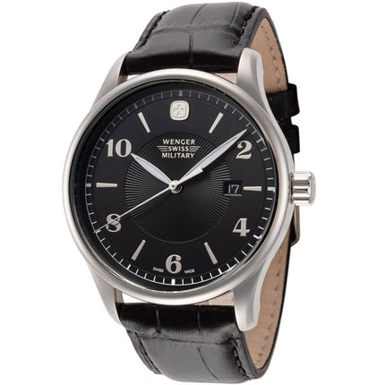 Wenger Men's Quartz Watch - Classic Executive Black Dial Leather Strap | 01.9041.201C ,
