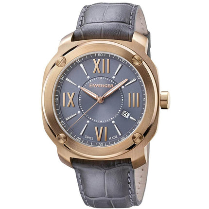 Wenger Men's Quartz Watch - Edge Romans Date Grey Dial Leather Strap | 01.1141.120 ,
