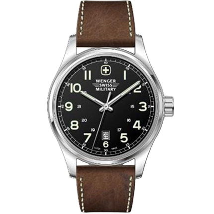 Wenger Men's Quartz Watch - Terragraph II Black Dial Brown Leather Strap | 79315C ,