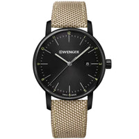 Wenger Men's Quartz Watch - Urban Classic Black Dial Beige Fabric Strap | 01.1741.138 ,