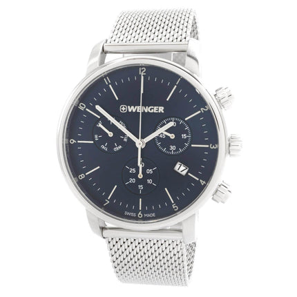 Wenger Men's Quartz Watch - Urban Classic Blue Dial Stainless Steel Mesh Bracelet | 01.1743.107 ,