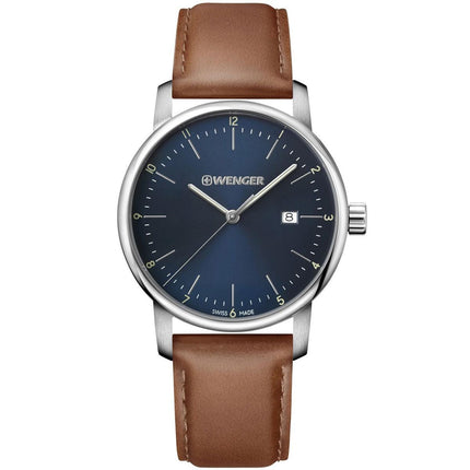 Wenger Men's Quartz Watch - Urban Classic Date Blue Dial Leather Strap | 01.1741.111 ,