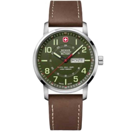 Wenger Men's Swiss Quartz Watch - Attitude Olive Dial Brown Strap | 01.9041.209S ,