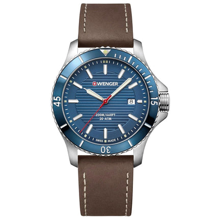 Wenger Men's Swiss Quartz Watch - Seaforce Blue Dial Brown Strap Dive | 01.0641.130 ,