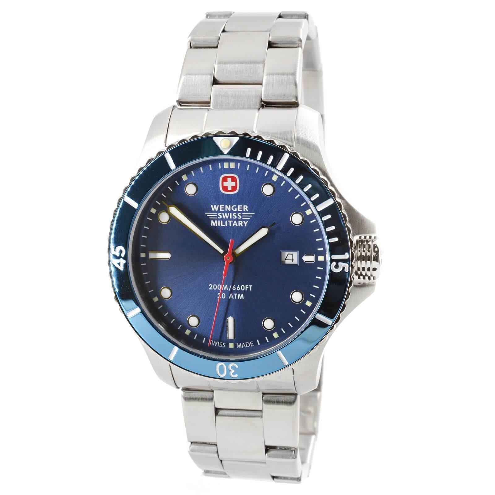 Wenger Men's Swiss Quartz Watch Seaforce Blue Dial Silver Bracelet