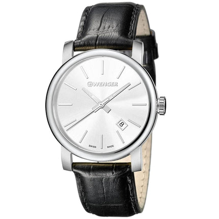 Wenger Men's Swiss Quartz Watch - Urban Classic Silver Dial Black Strap | 01.1041.122 ,