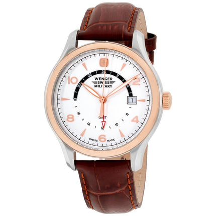 Wenger Men's Watch - Classic Swiss Quartz White Dial Brown Leather Strap | 79306C ,