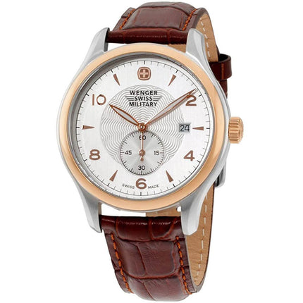 Wenger Men's Watch - Swiss Quartz Silver Dial Brown Leather Strap SS Case | 79313C ,