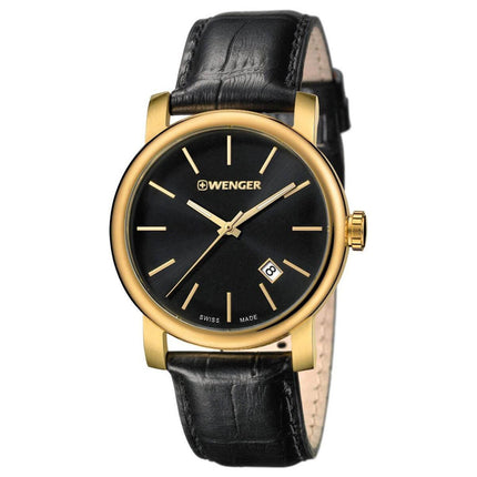 Wenger Men's Watch - Urban Vintage Yellow Gold Case Black Dial Strap | 01.1041.123 ,