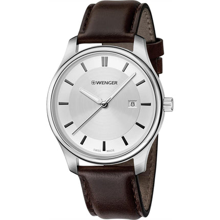 Wenger Women's Quartz Watch - City Classic Silver Tone Dial Brown Strap | 01.1421.119 ,