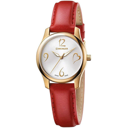 Wenger Women's Quartz Watch - City Very Silver Dial Red Leather Strap | 01.1421.113 ,