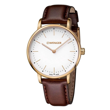 Wenger Unisex Strap Watch - Urban Classic Brown Leather White Dial | 01.1721.112 ,