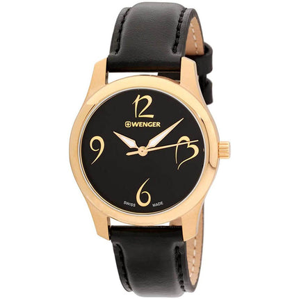 Wenger Women's Watch - City Very Lady Rose Gold Tone Case Black Strap | 01.1421.107 ,