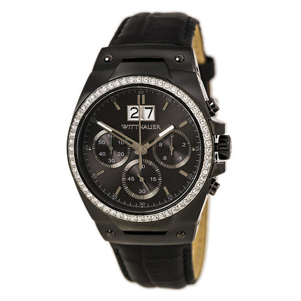 Wittnauer WN1012 Men's Gunmetal IP Steel Black Leather Strap Chronograph Gunmetal Dial Crystal Watch ,