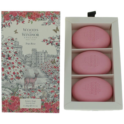 Woods of Windsor True Rose by Woods of Windsor, 3 X 2.1 oz Luxury Soap for Women ,