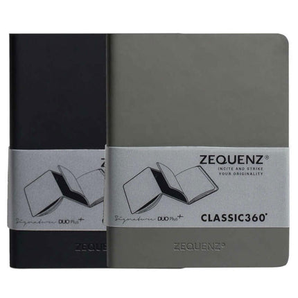 Zequenz Notebook - DUO Plus+ A6, Squared/Blank, Gray/Black |360-DPJ-A6-GRG-BKB ,